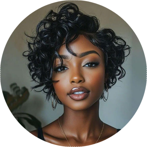 Wear and Go Wigs Short Pixie Cut Curly Bob Wigs with Side Part 100% Human Hair Wigs