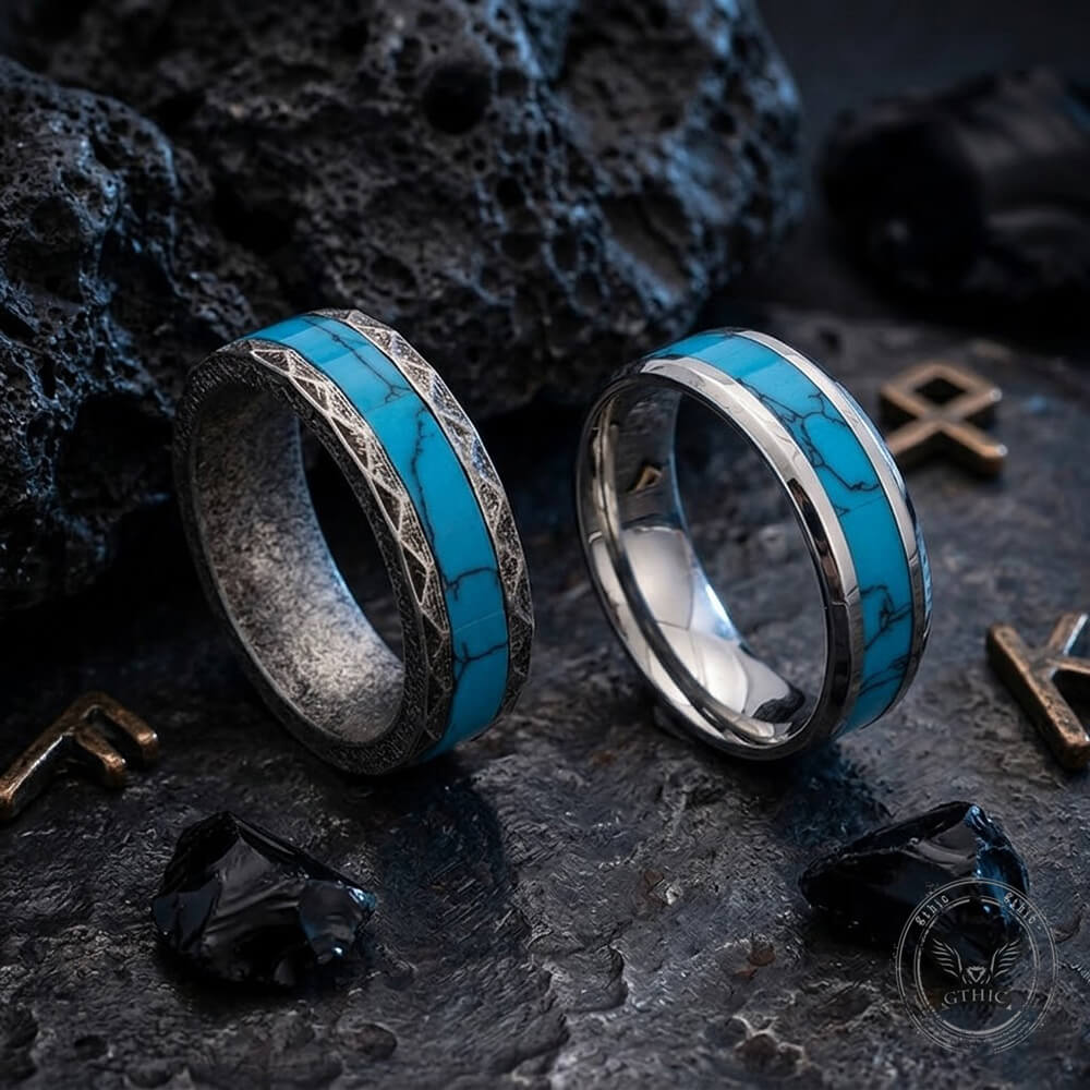 Image of Retro Rhombus Facet Turquoise Stainless Steel Band Ring