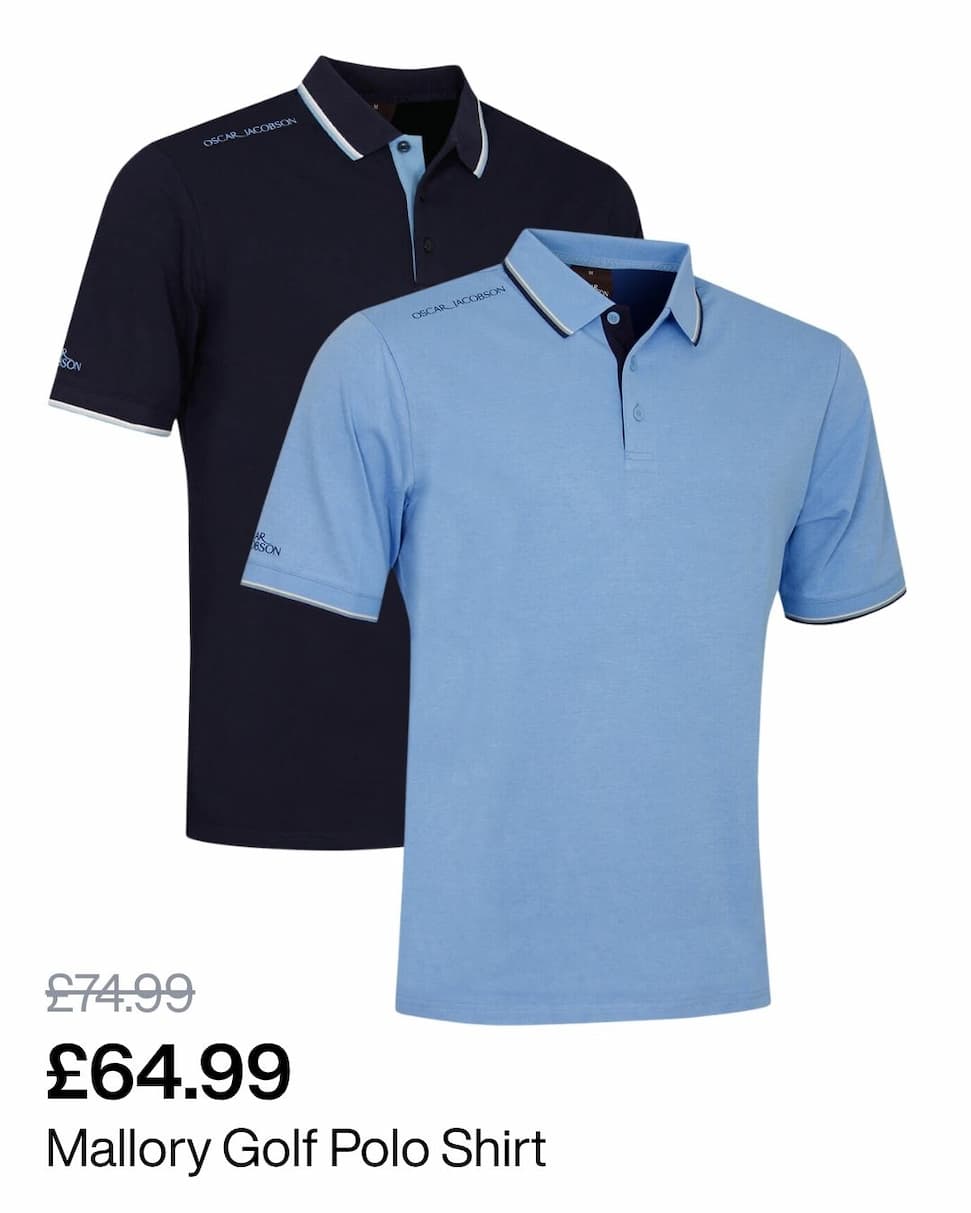 Oscar Jacobson Mens Mallory Moisture Wicking UPF 50 Golf Polo Shirt