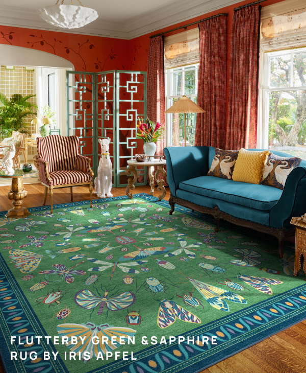 Flutterby Green Saphire Rug by Iris Apfel