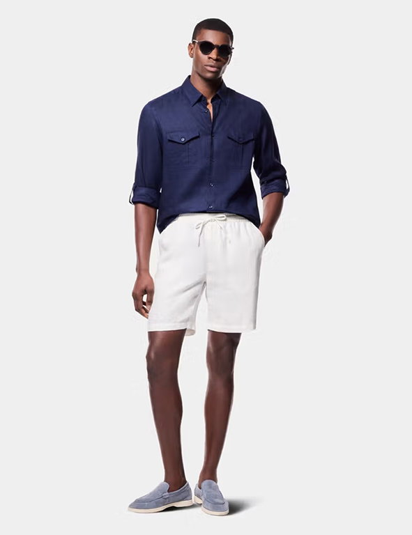White Linen Drawstring Shorts