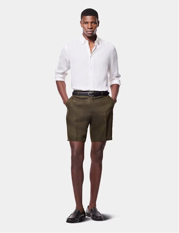 Dark Green Linen Shorts