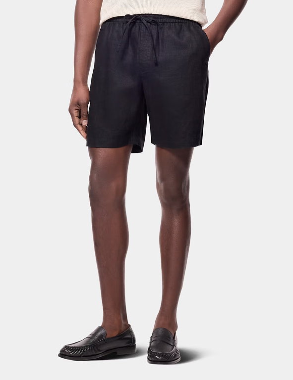 Black Linen Drawstring Shorts