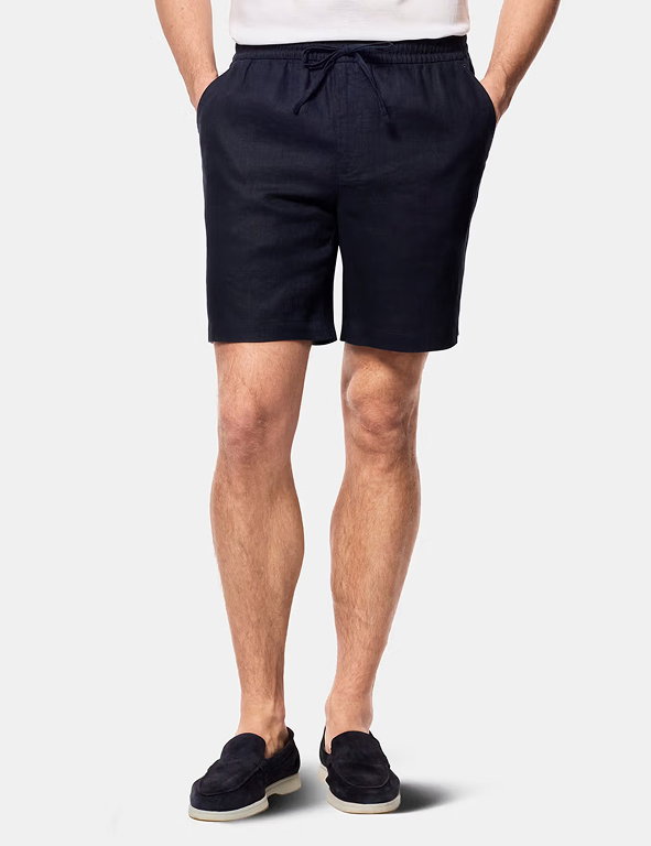 Navy Linen Drawstring Shorts