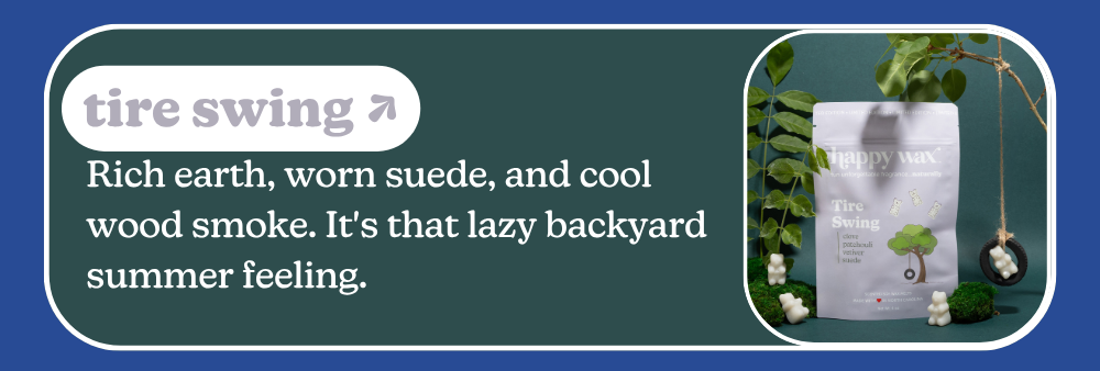 tire swing: Rich earth, worn suede, and cool wood smoke. It's that lazy backyard summer feeling.
