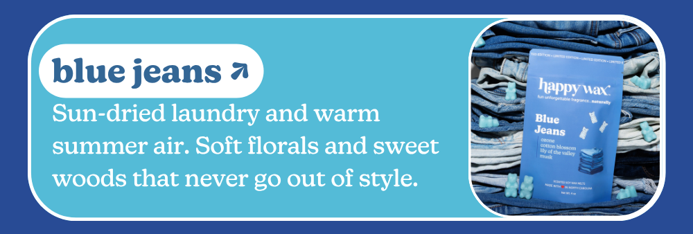 blue jeans: Sun-dried laundry and warm summer air. Soft florals and sweet woods that never go out of style.
