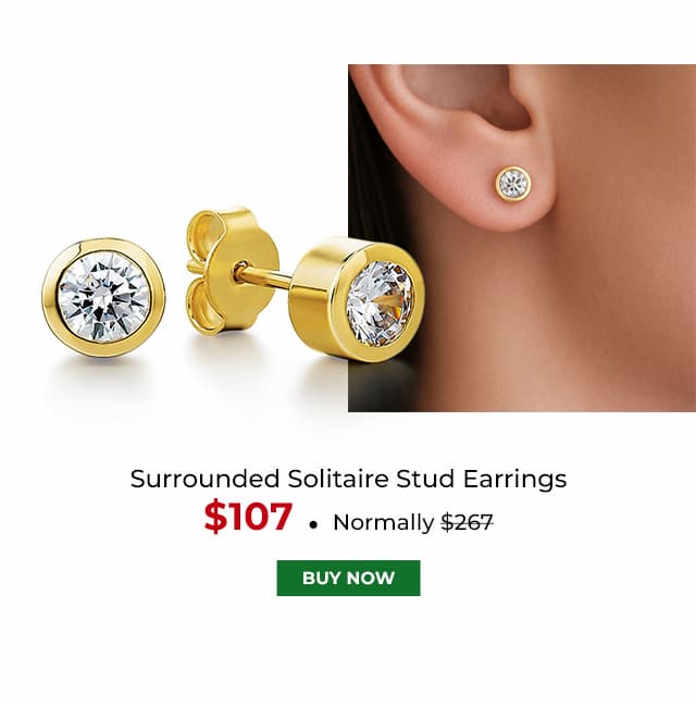 Surrounded Solitaire Stud Earrings Gold Clad