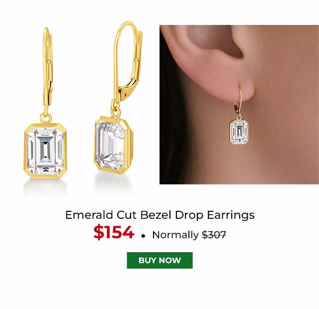 Emerald Cut Bezel Drop Earrings Gold Clad