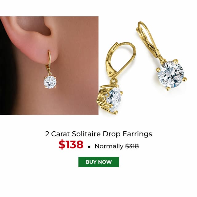 2 Carat Solitaire Drop Earrings Gold Clad