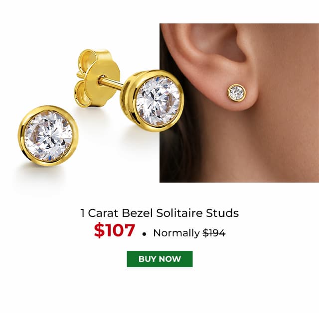 1 Carat Bezel Solitaire Studs Gold Clad