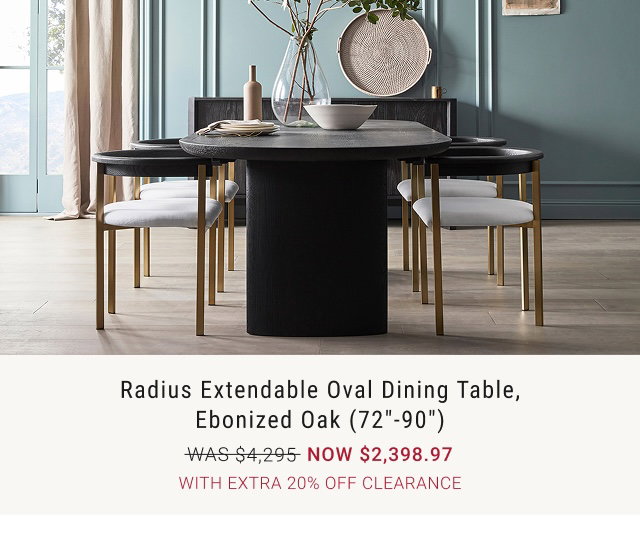 Radius Extendable Oval Dining Table, Ebonized Oak (72"-90") WAS $4,295 NOW $2,398.97 WITH EXTRA 20% OFF CLEARANCE