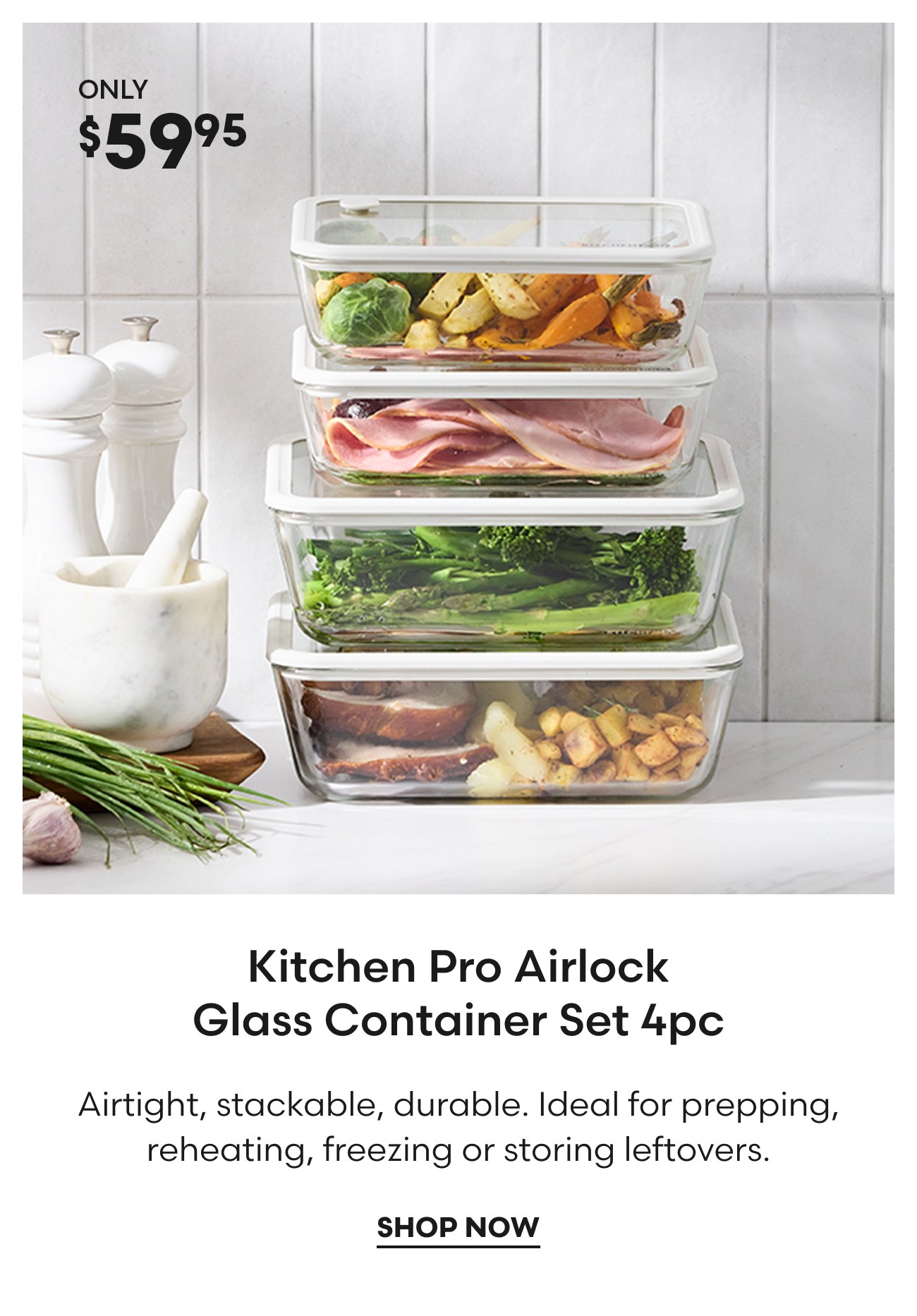 Kitchen Pro Airlock Glass Container Set 4pc