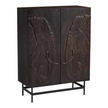 CRAFT Indra Espresso Carved Wood Elephant Storage Cabinet