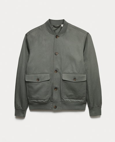 Dark Olive Cotton Linen Blend Bomber
