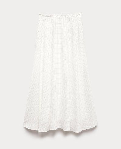 Ivory Mix Lyocell Rich Checked Midi Skirt