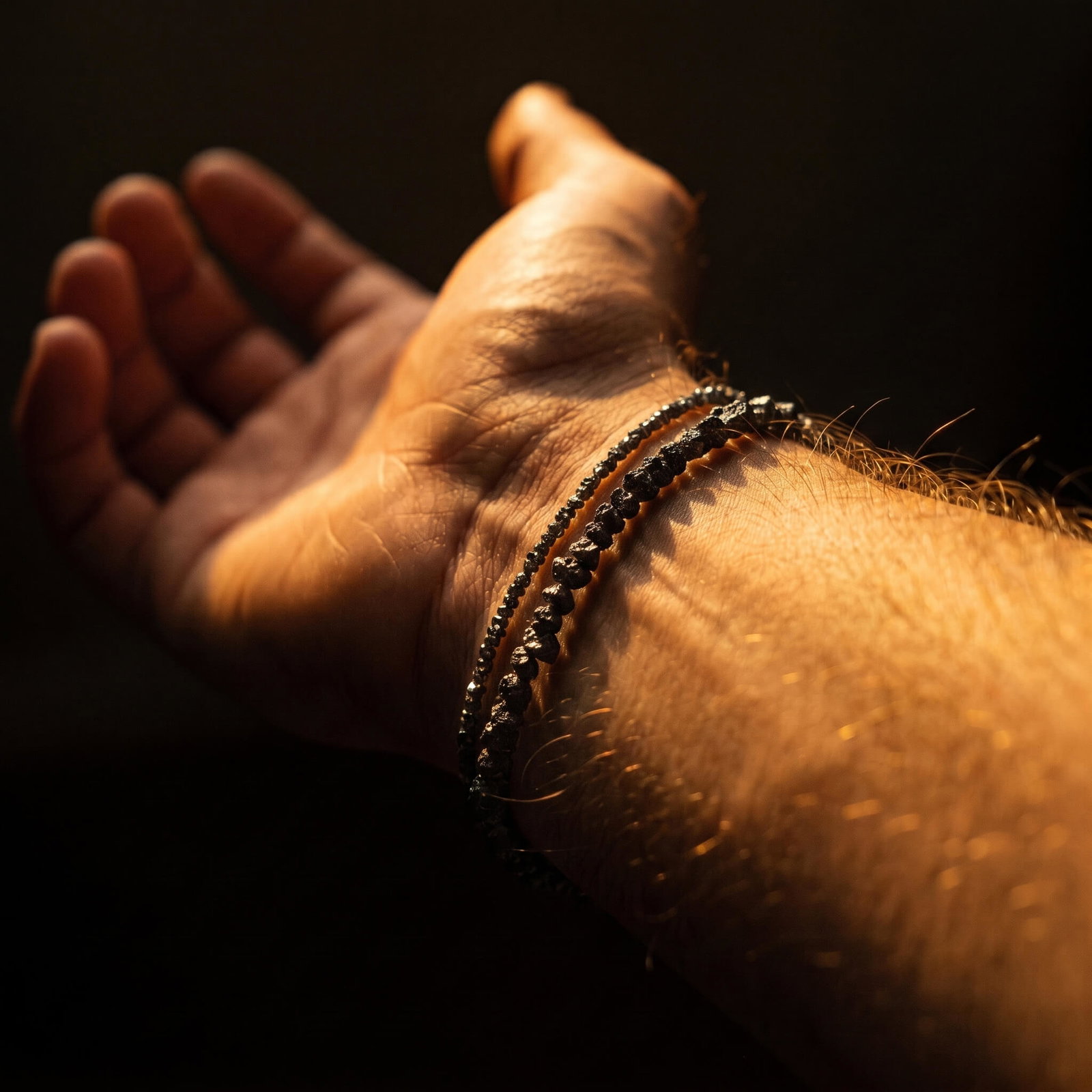 The new 4 to 5mm raw black diamond bracelet next to the original 2mm