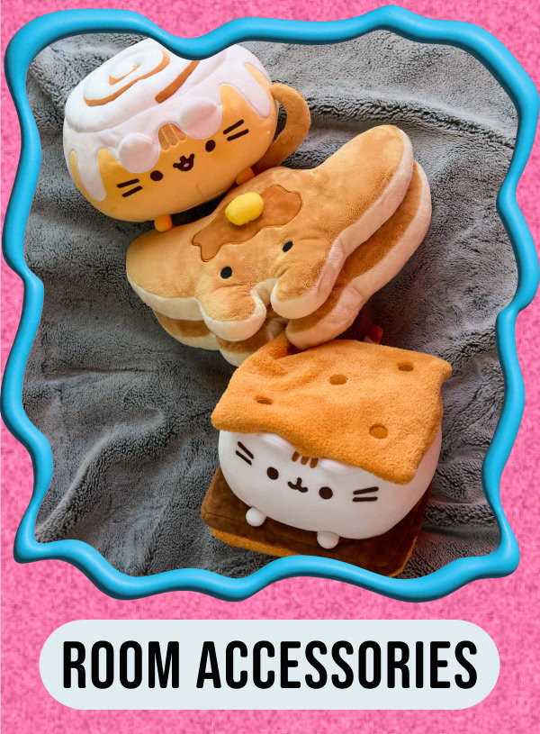 Shop room accessories, featuring Pusheen plushies