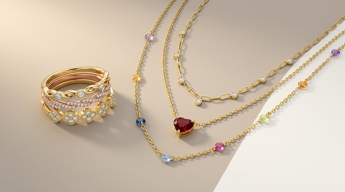 Layer. Stack. Shine: It's the perfect time to build your summer stack.  Find stackable rings and layered necklaces to wear all season long.