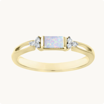 Baguette-Cut Created Opal & Diamond Stackable Ring in 10k Yellow Gold
