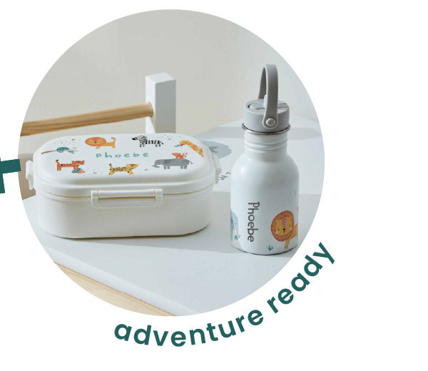 Personalised Safari Lunch Box and Water Bottle Set