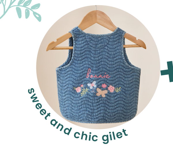 Personalised Garden Secrets Butterfly Quilted Denim Gilet