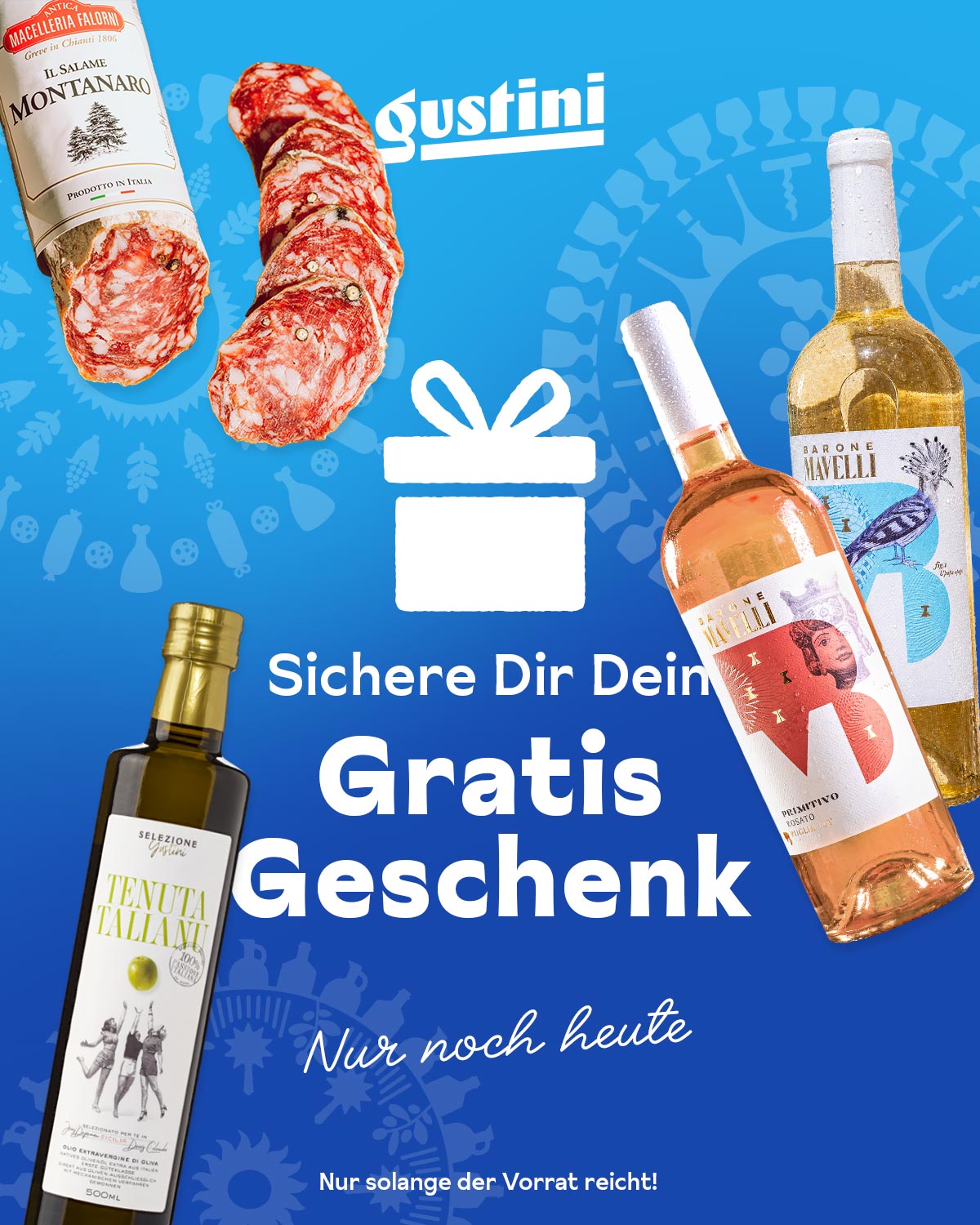 Sicher Dir Dein Gratis-Geschenk: Wähle eines von drei italienischen Geschenken und löse den passenden Gutscheincode im Warenkorb ein.