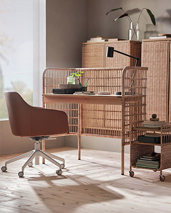 The FRYKSÅS rattan desk.