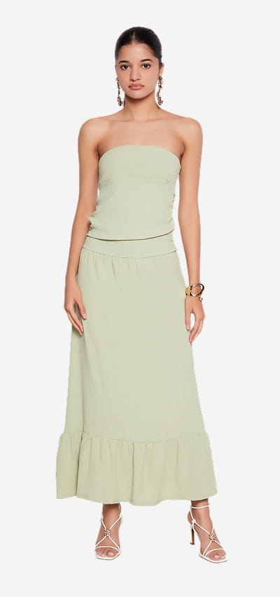 Shop Ruched Side Ruffle Hem Maxi Tube Dress