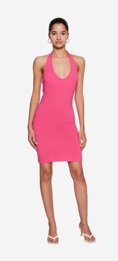 Shop Solid Tie Back Halter Mini Dress