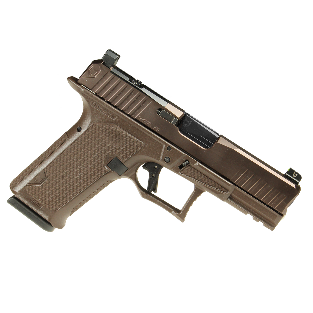 Dusk 19 w/ORB Slide, Brown Frame, Black Std. Barrel, NF Lower 1/3 Sights, Flat Trigger
