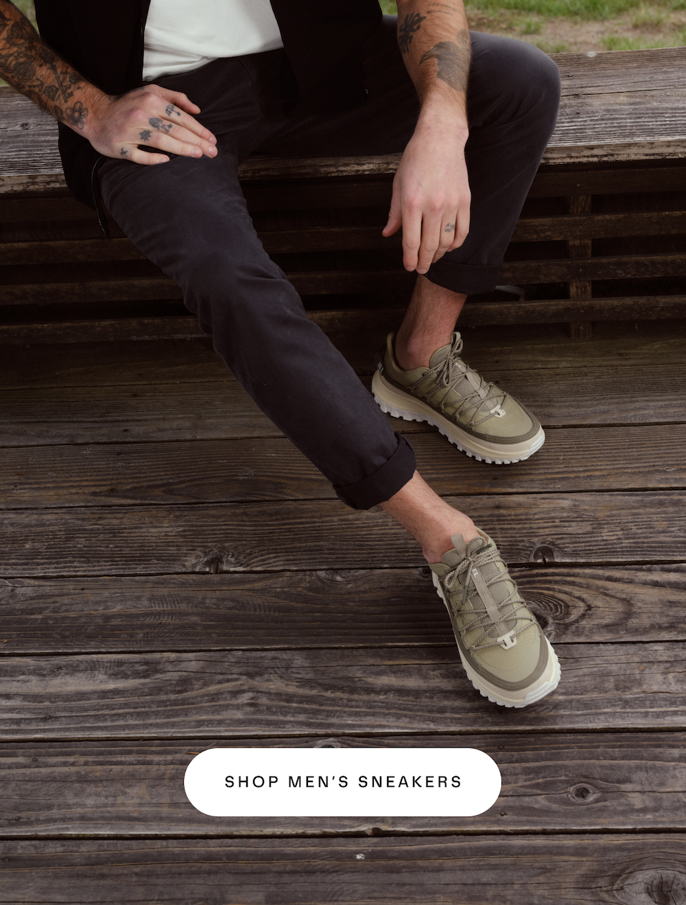 Shop Men's Sneakers - model wearing Callsign Horizon™ Low Men's Sneaker in Dusty Twill & Stone Green