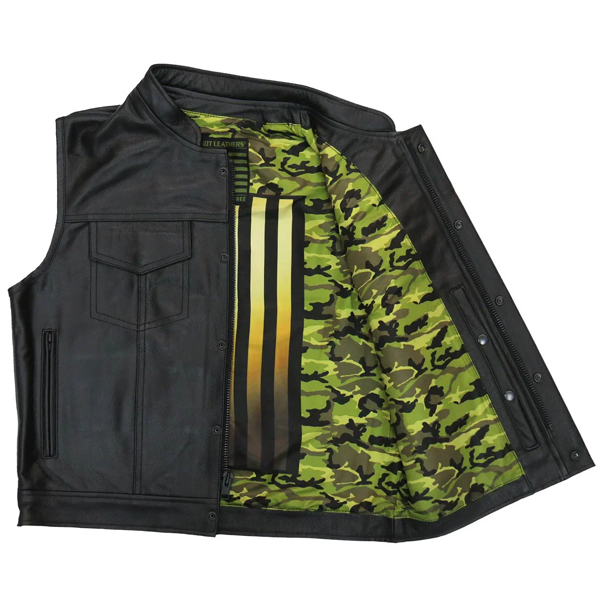 Image of Hot Leathers VSM1058 Men's Black Camo Flag Conceal and Carry Leather Vest