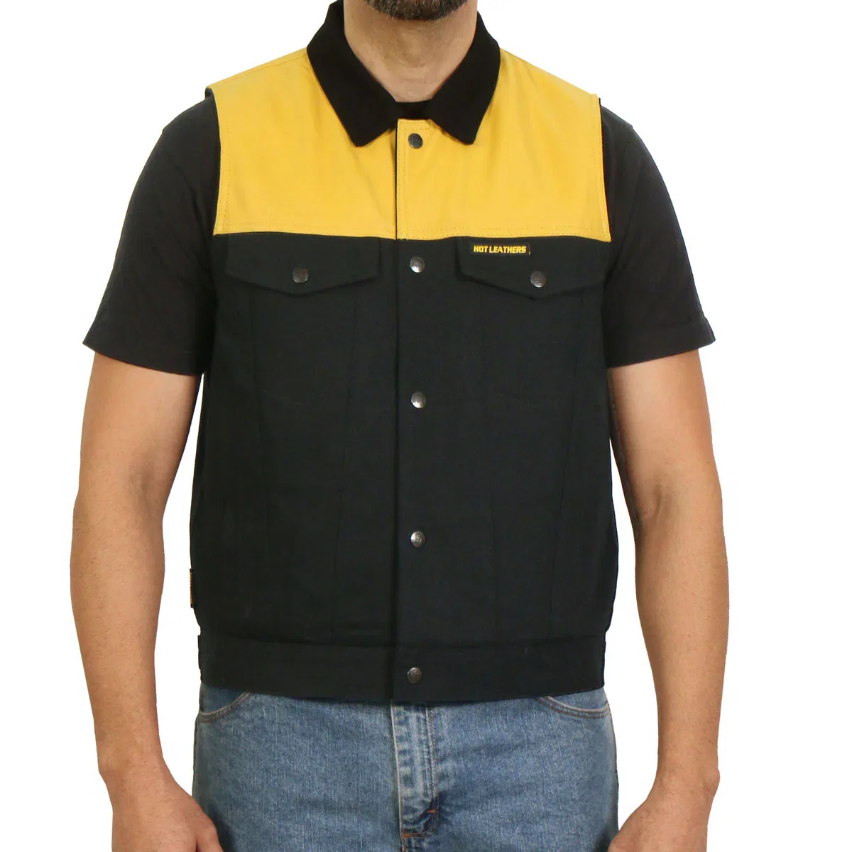 Image of Hot Leathers VSM6104 Men's '2-Tone' Leather and Denim Club Style Biker Vest