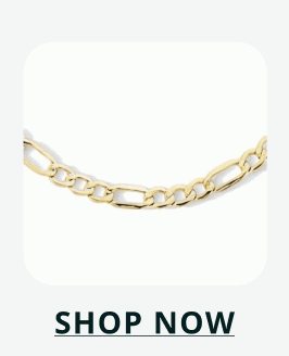 Gold Figaro chain with repeating pattern of short & elongated links. Click here to shop now
