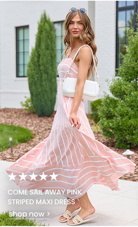 Come Sail Away Pink Striped Maxi Dress