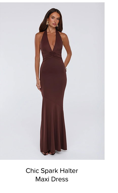 Chic Spark Halter Maxi Dress Chocolate