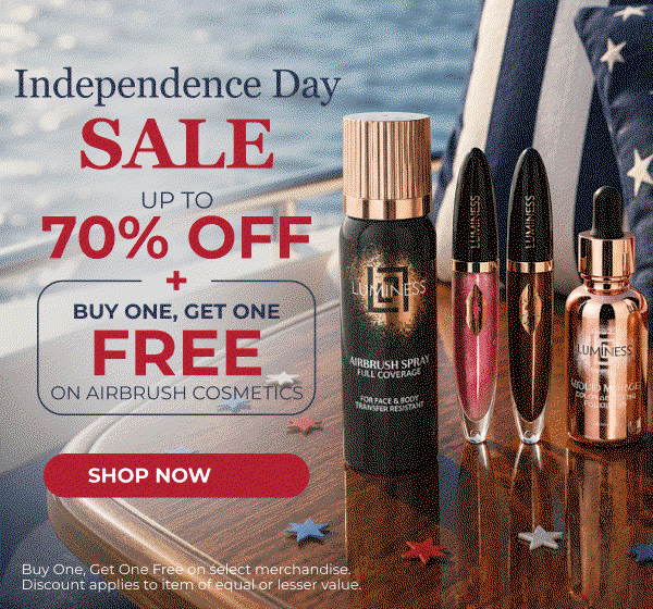 INDEPENDENCE DAY SALE: UP TO 70% OFF + BUY ONE, GET ONE FREE ON AIRBRUSH COSMETICS!