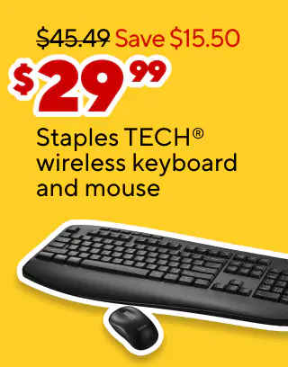 The most wonderful time of the yearOnly $0.25 Staples 2-pocket paper folderAs low as $0.50 for Crayola productsOnly $0.35 Staples 1-subject notebook, 70 pages$29.99 Staples TECH wireless keyboard and mouse