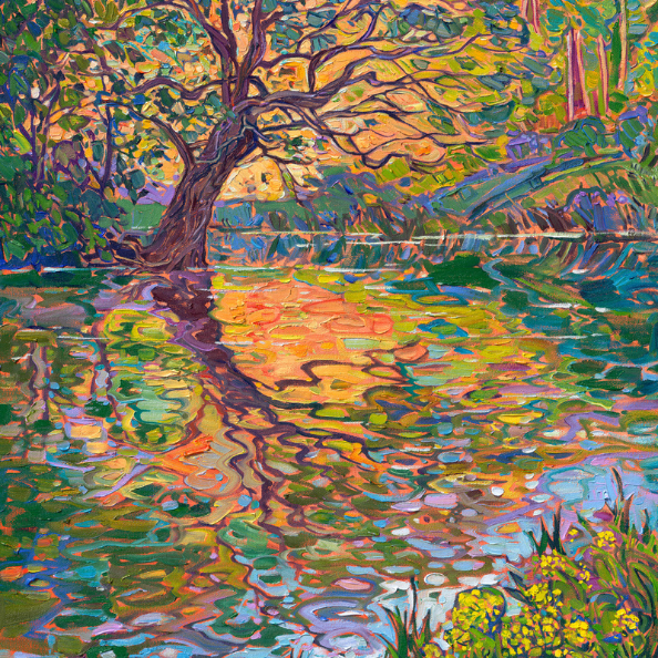 Coloring painting tree on lake