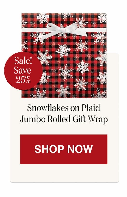 Snowflakes on Plaid Jumbo Rolled Gift Wrap and Labels [Click here to Shop Now]