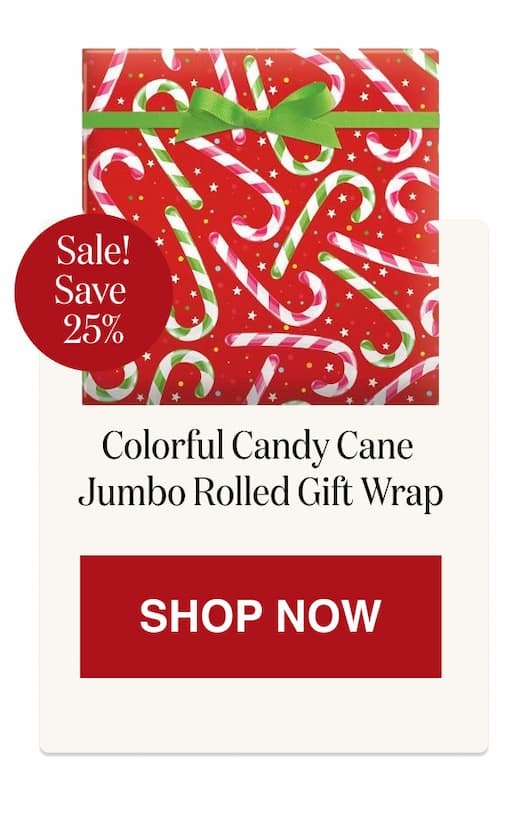 Colorful Candy Cane Jumbo Rolled Gift Wrap and Labels [Click here to Shop Now]