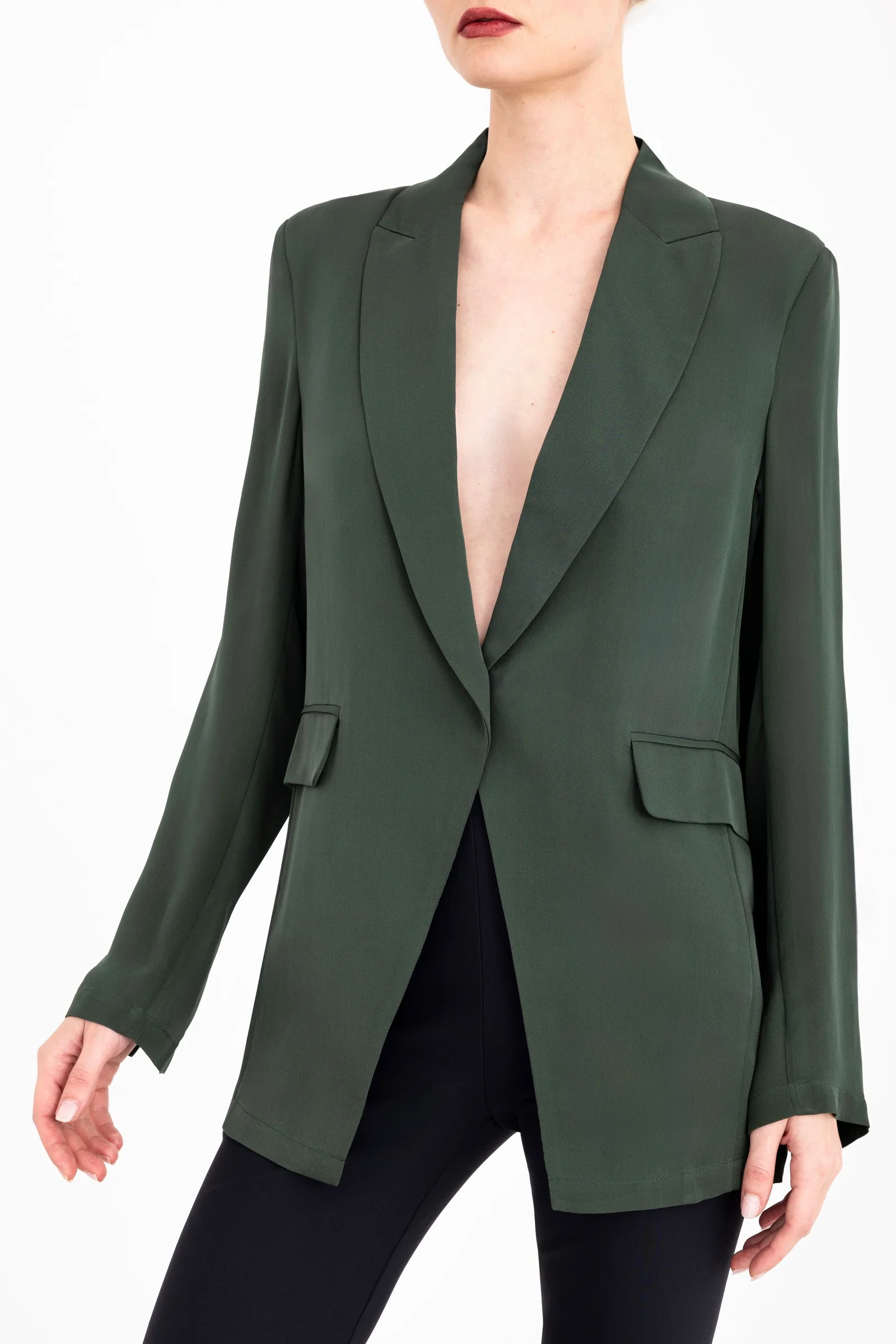 Image of Silk Georgette Blazer with Ruched Back - CERA