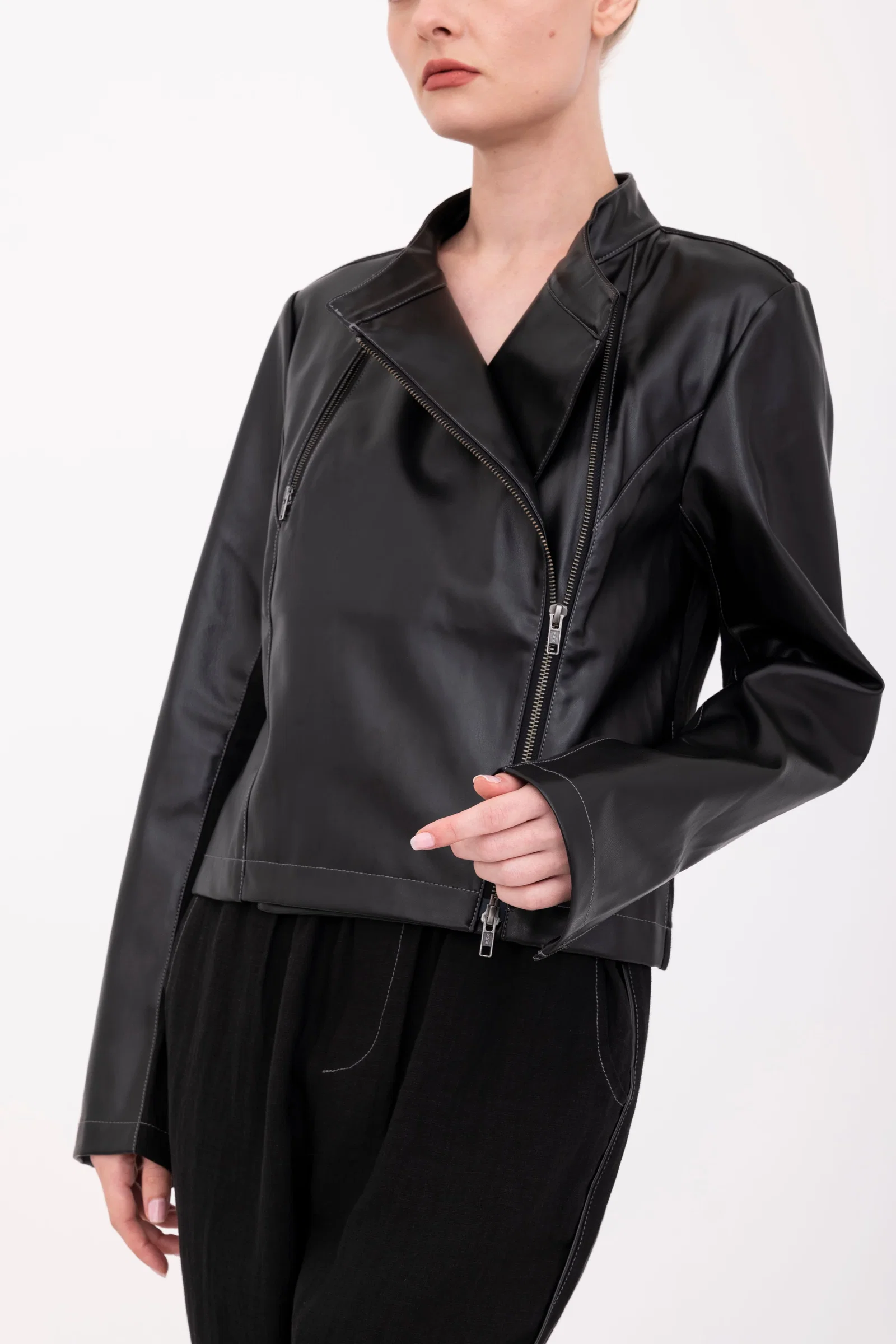 Image of French Linen Moto Jacket with Vegan Leather - BEAUMONT