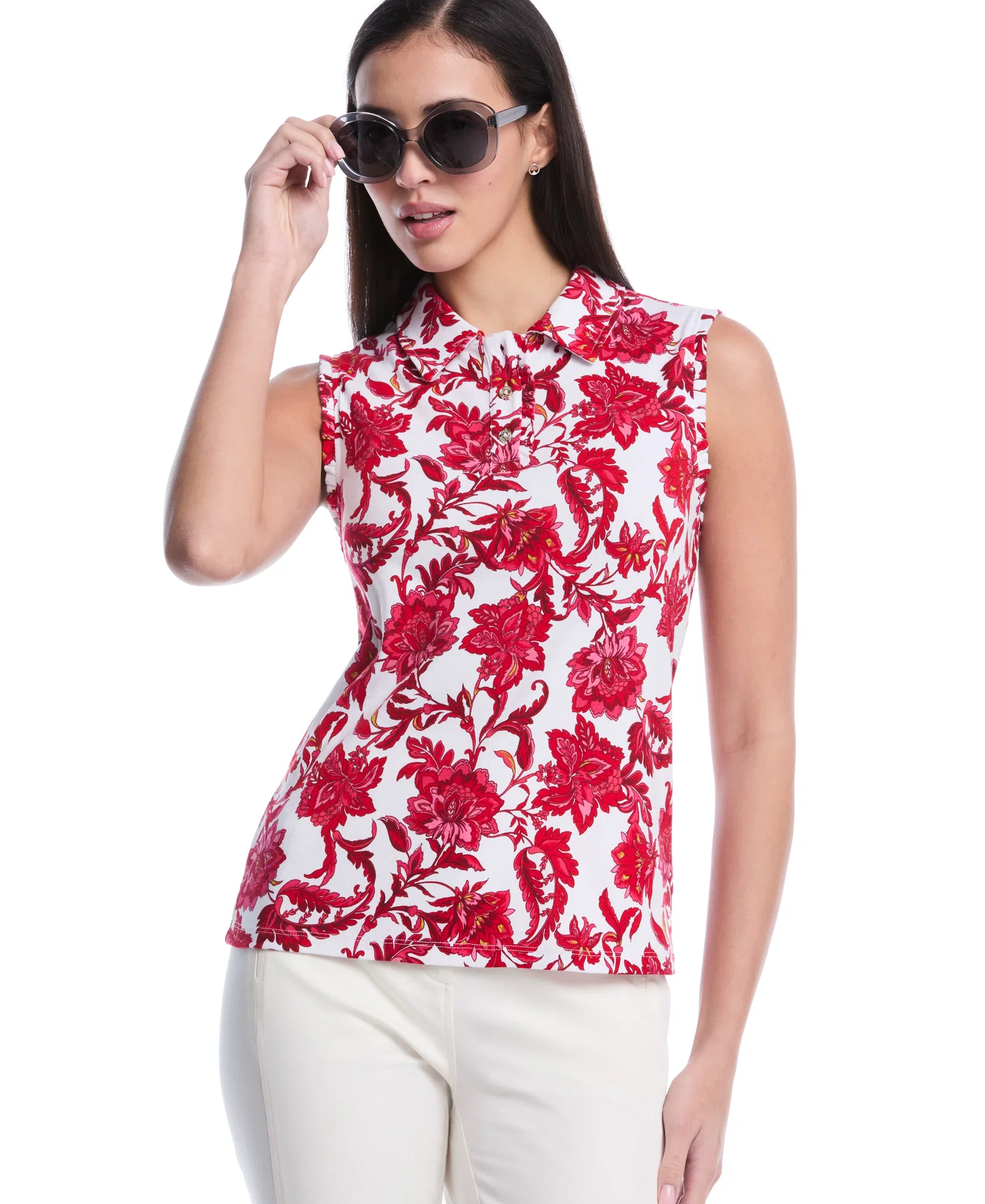 Image of Print Ruffle Trim Polo