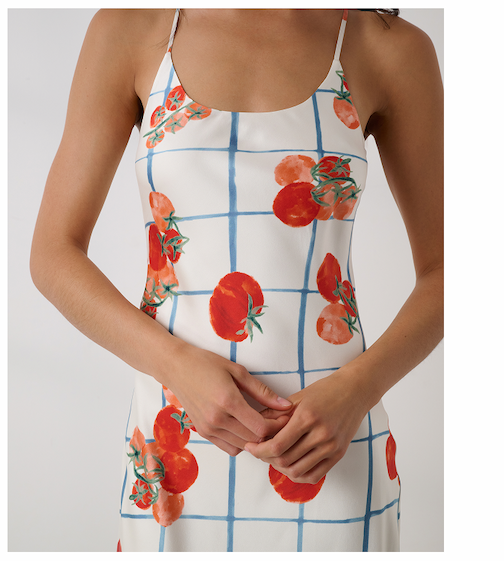 woman in red check set 
