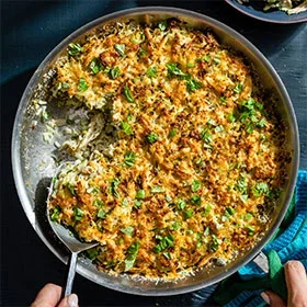 Skillet Chicken, Zucchini, and Cheesy Rice