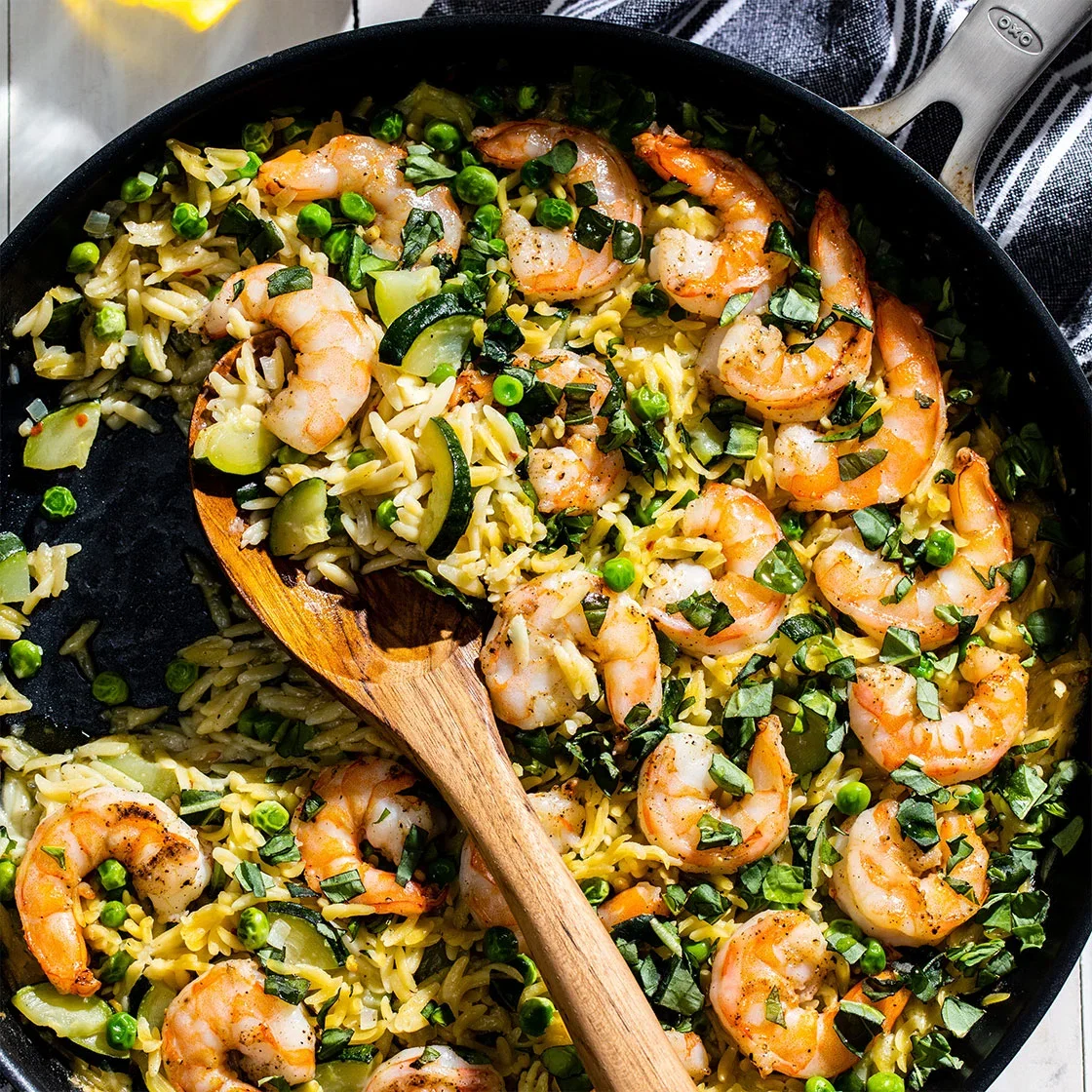 One-Pan Orzo with Shrimp and Zucchini