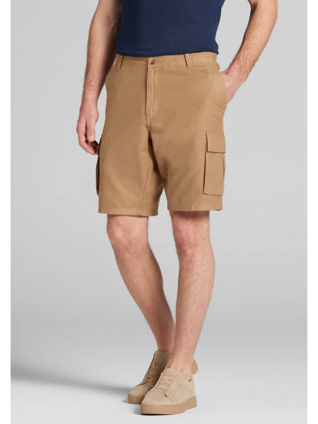Jos. A. Bank Tailored Fit Cotton-Linen Blend Cargo Shorts 10 Inch Inseam