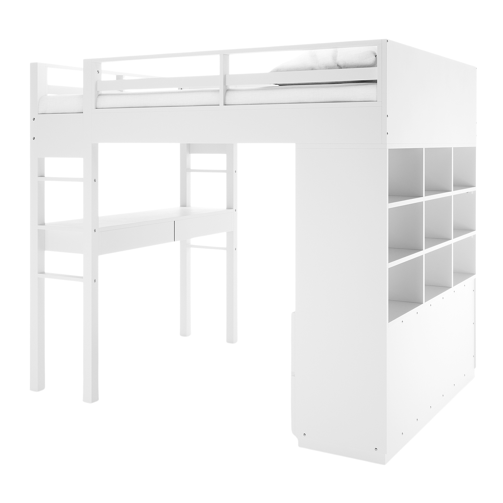 Gio Double Wooden Storage Loft Bed with Desk in White