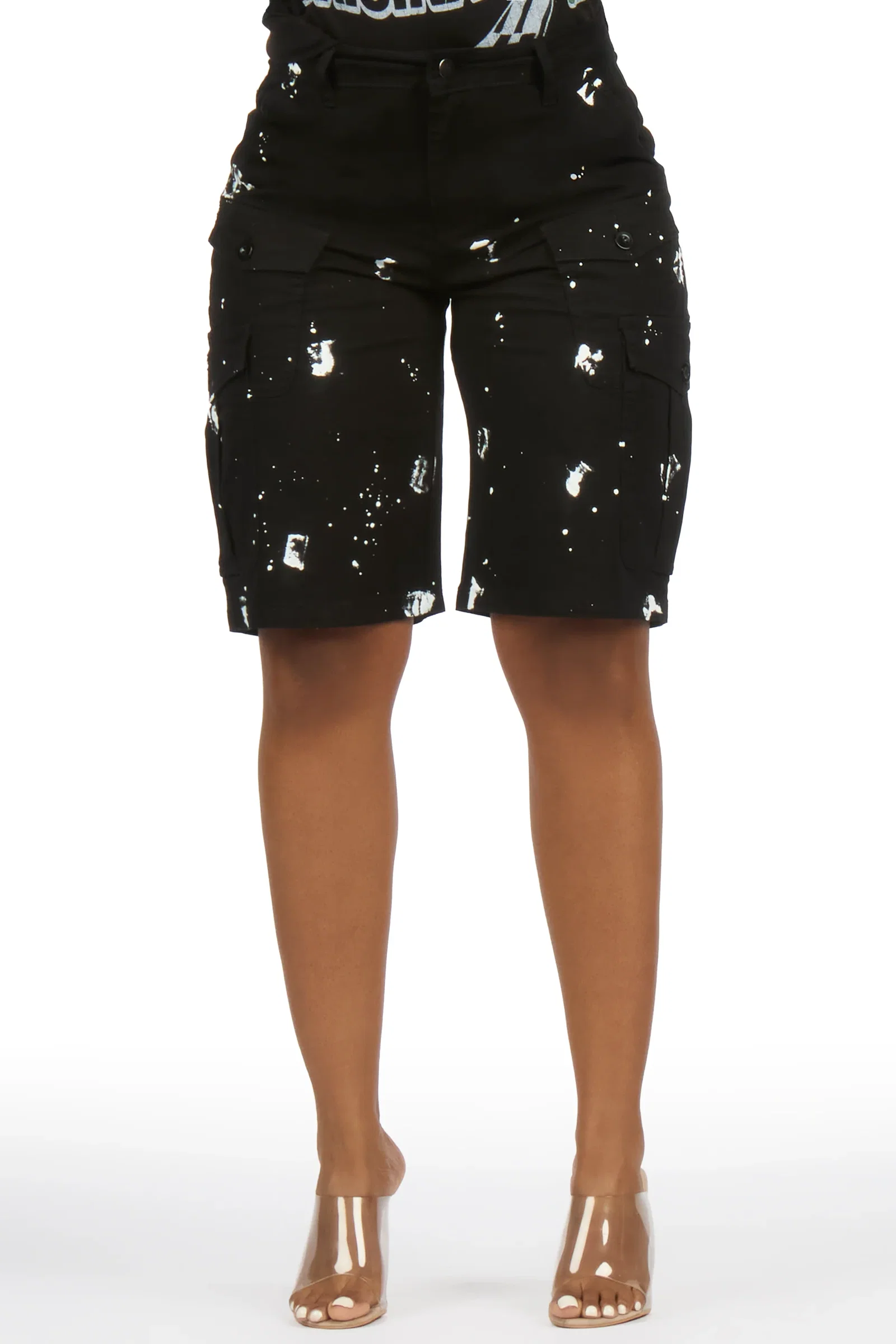 Image of Tritia Black Painted Denim Jort